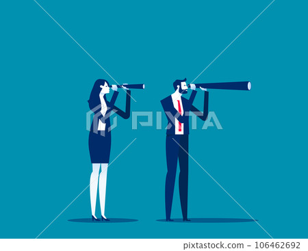 Business person holding large and small telescope. Business searching vector illustration Business person holding large and small telescope. Business searching vector illustration 106462692