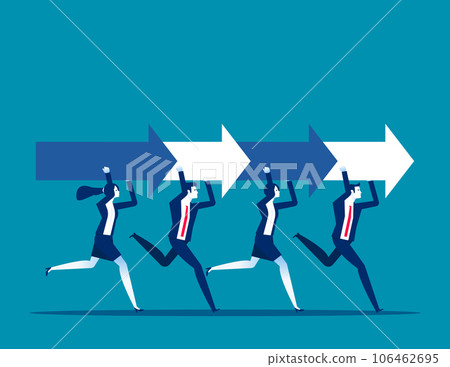 People carry huge arrow. Business support and career partnership People carry huge arrow. Business support and career partnership 106462695