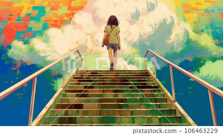 the girl goes up the stairs to the sky the girl goes up the stairs to the sky 106463229