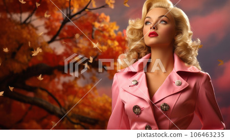 beautiful woman walking in golden autumn 106463235