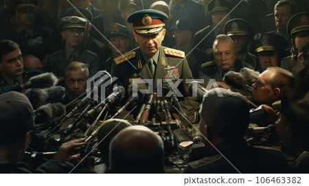 military general at a press conference military general at a press conference 106463382