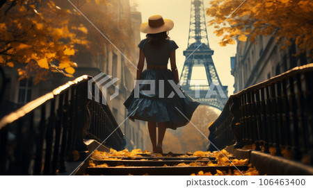 woman on the background of the eiffel tower 106463400