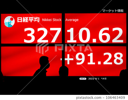 Stock price board approaching high prices after the bursting of the bubble Stock price board approaching high prices after the bursting of the bubble 106463409