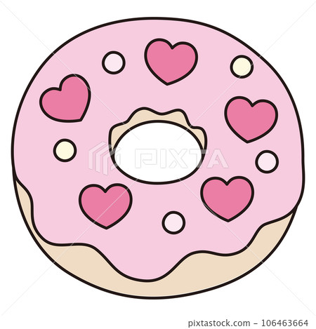 可愛的甜甜圈圖標的矢量插圖,上面有心 可愛的甜甜圈圖標的矢量插圖,上面有心 106463664