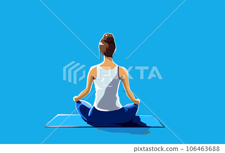 練習瑜伽、普拉提或冥想的女性後視圖。 106463688