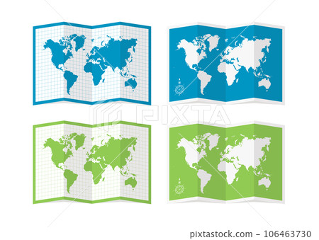 Quarter-fold world map (world map) vector illustration set (design material) 106463730