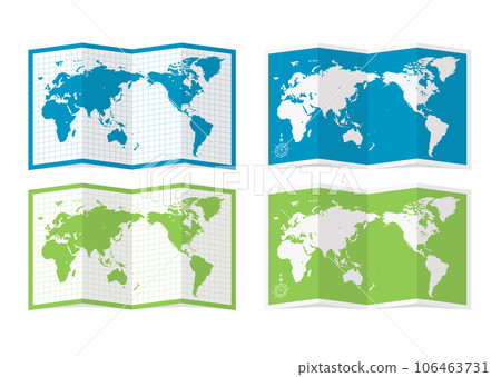 Quarter-fold world map (world map) vector illustration set (design material) 106463731