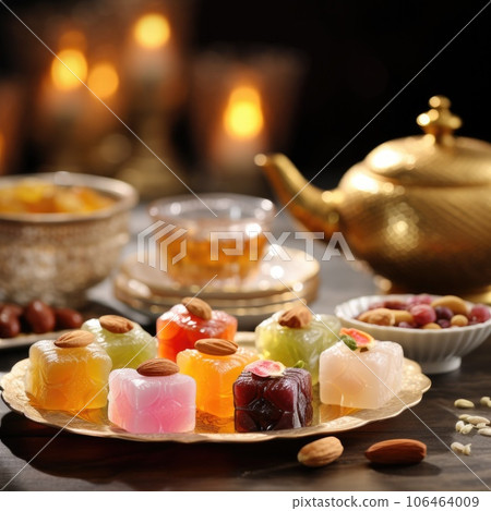 Oriental sweets with turkey tea AI generated 106464009