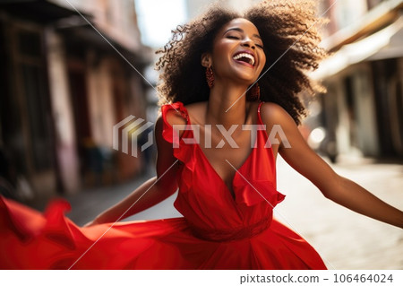 African Woman in elegant red dress dancing AI generated 106464024