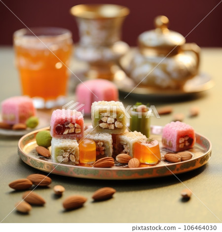 Oriental sweets with turkey tea AI generated 106464030