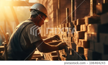 builder with bricks 106464243