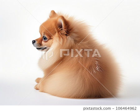 博美犬的後視圖。我坐下了。白色背景。人工智能一代 106464962