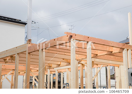 Japanese style home construction build with japan pine wood structure with traditional handcraft joint 106465709