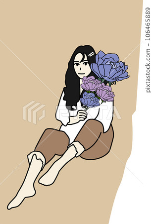 girl sitting holding flowers. girl sitting holding flowers. 106465889