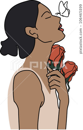 Hand drawn woman portrait with butterfly. Hand drawn woman portrait with butterfly. 106465899