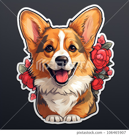 貼紙、紅花和柯基犬 106465907