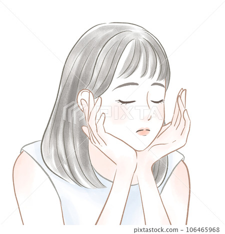 A cute girl who thinks it's boring with her hands on her cheeks 106465968