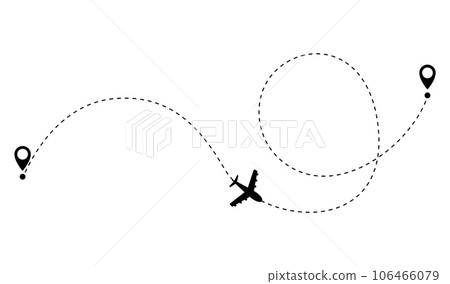 Airplane dotted route line. Path travel line shape. Flight route with start point and dash line trace for plane isolated vector illustration 106466079
