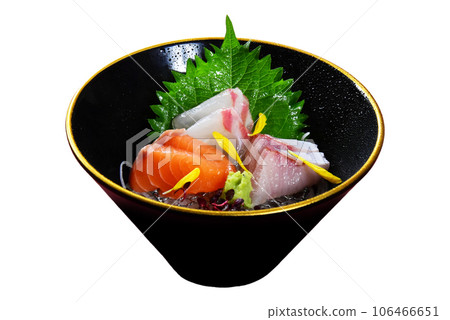 Japanese cuisine - Assortment of three types of sashimi - sea bream, salmon and amberjack Japanese cuisine - Assortment of three types of sashimi - sea bream, salmon and amberjack 106466651
