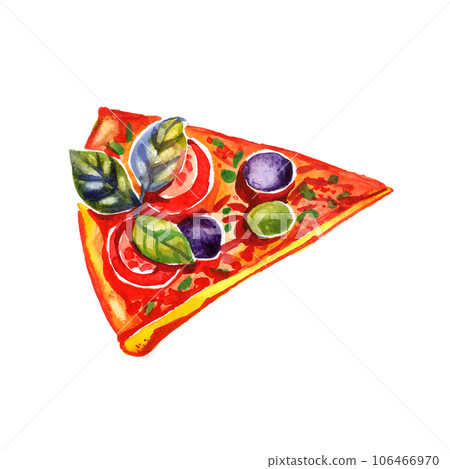 Hand Drawn Slice Of Pizza, Watercolor Sketch Hand Drawn Slice Of Pizza, Watercolor Sketch 106466970