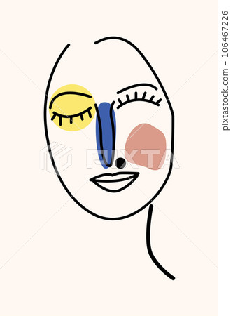 Hand drawn one line woman portrait with abstract geometric elements. Hand drawn one line woman portrait with abstract geometric elements. 106467226