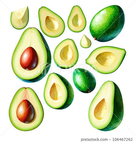fresh green avocados isolated on white background 106467262