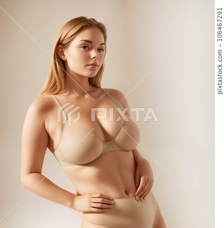 a beautiful girl in beige underwear poses for an advertisement 106467291