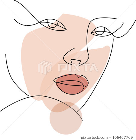 Hand drawn one line woman portrait with abstract geometric elements. 106467769