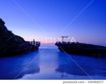 靜岡伊豆白濱_大名神岩的紅色鳥居和黎明的絕景 106468077