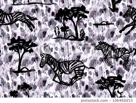 Abstract pattern with running zebras on the savannah painted Abstract pattern with running zebras on the savannah painted 106468853