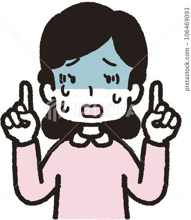 Upper body illustration of a pale woman with one finger on both hands Upper body illustration of a pale woman with one finger on both hands 106469091