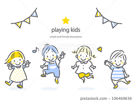 Energetic children Simple and cute line drawing illustrations 106469636