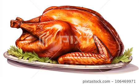 手绘卡通感恩节美食烤火鸡插画 106469971