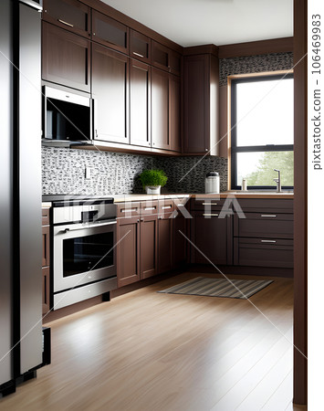 Realistic interior kitchen design detailed shot. Realistic interior kitchen design detailed shot. 106469983