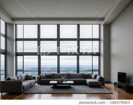Realistic penthouse interior detailed design medium shot. Realistic penthouse interior detailed design medium shot. 106470003