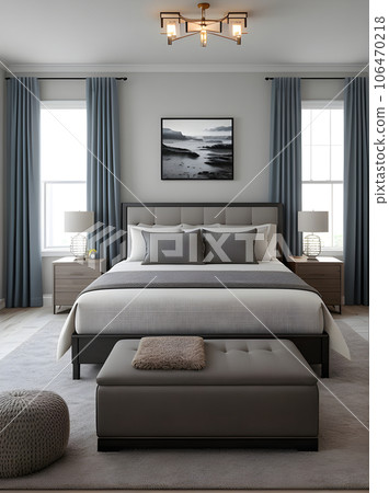 realistic interior bedroom design with medium shot. realistic interior bedroom design with medium shot. 106470218