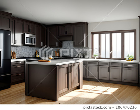 Realistic interior kitchen design detailed shot. Realistic interior kitchen design detailed shot. 106470236