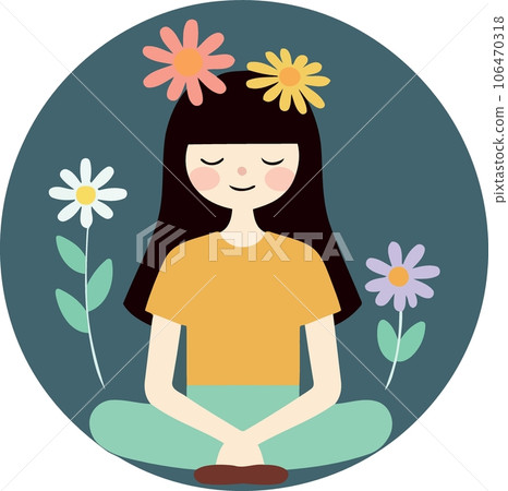 girl sitting with flowers mental health 106470318