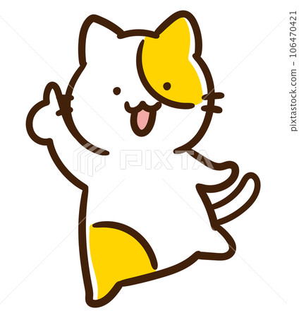 一隻可愛的貓角色指向左上角的變形插圖 106470421