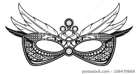 Luxury mask with gemstones and feathers. Elegant carnival symbol Luxury mask with gemstones and feathers. Elegant carnival symbol 106470669