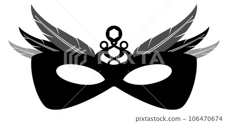 Venetian mask silhouette. Feathered accessory. Carnival symbol Venetian mask silhouette. Feathered accessory. Carnival symbol 106470674