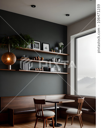 Cafe interior ultrarealistic medium shot hyperdetailed 106471289