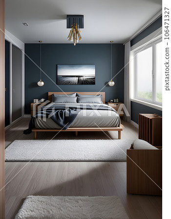 realistic interior bedroom design with hyper detail. 106471327