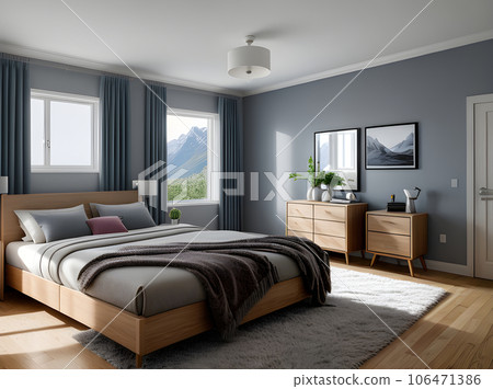 realistic interior bedroom design with hyper detail. 106471386