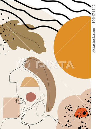 Hand drawn one line woman portrait with abstract geometric elements. Hand drawn one line woman portrait with abstract geometric elements. 106471542