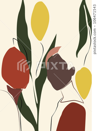 Hand drawn one line woman portrait with abstract geometric elements. Hand drawn one line woman portrait with abstract geometric elements. 106471543