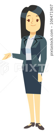 Woman in corporate suit. Businesswoman showing something 106471907