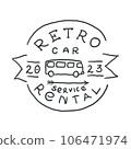 Car Rental Van Vintage Logo Label hand Drawn. Vector 106471974