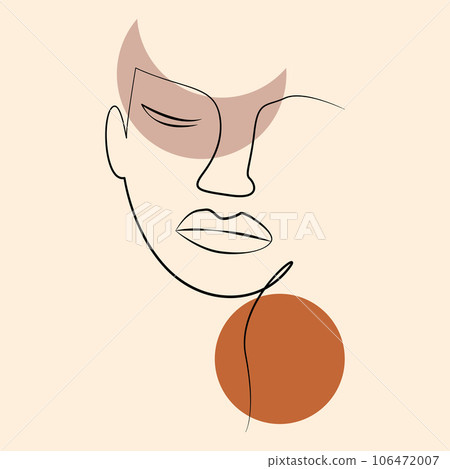 Hand drawn one line woman portrait with abstract geometric elements. Hand drawn one line woman portrait with abstract geometric elements. 106472007