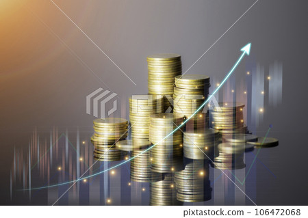 Coins are laid out in graph.Business success concept wealth stock investment.Business in the digital age.Digital transformation for next generation technology.Technology is growing by leaps and bounds Coins are laid out in graph.Business success concept wealth stock investment.Business in the digital age.Digital transformation for next generation technology.Technology is growing by leaps and bounds 106472068